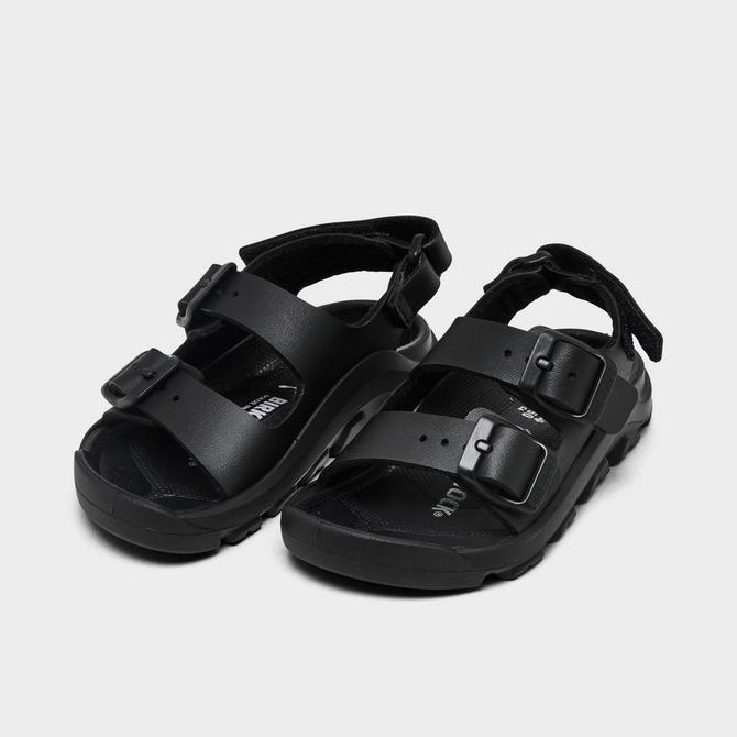 Three Quarter view of Kids' Toddler Birkenstock Mogami Birko-Flor Sandals in Black Click to zoom