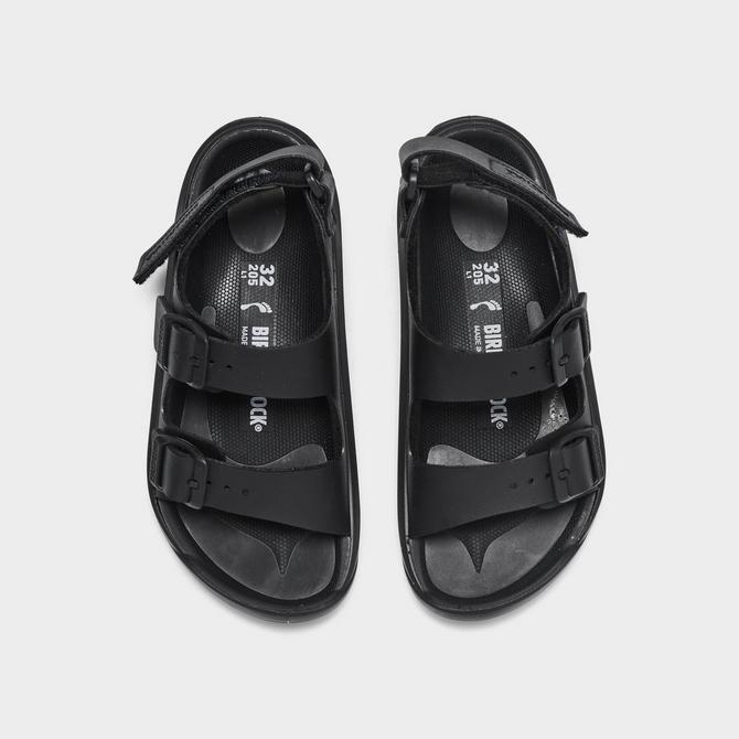 Back view of Little Kids' Birkenstock Mogami Birko-Flor Sandals in Black Click to zoom
