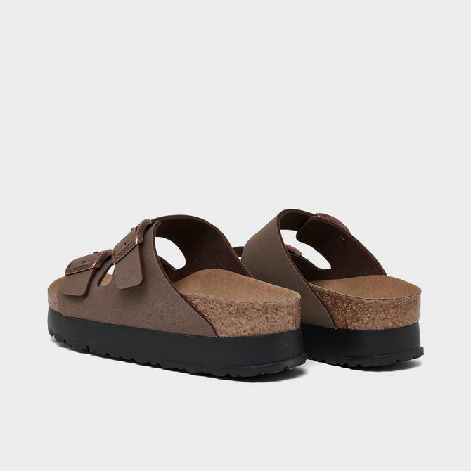 Left view of Women’s Birkenstock Arizona Flex Birko-Flor Platform Sandals in Mocha Click to zoom