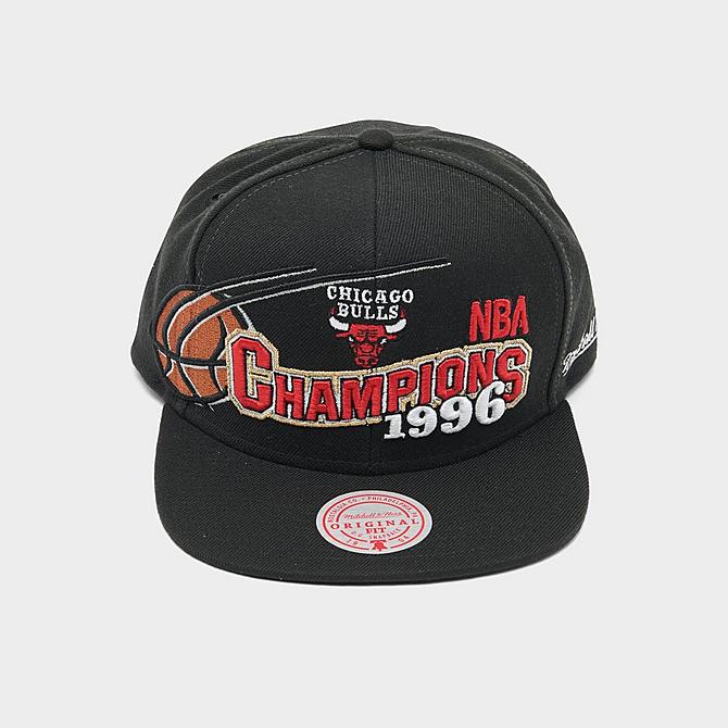 Three Quarter view of Mitchell & Ness Chicago Bulls NBA '96 Champions Wave Snapback Hat in Black Click to zoom