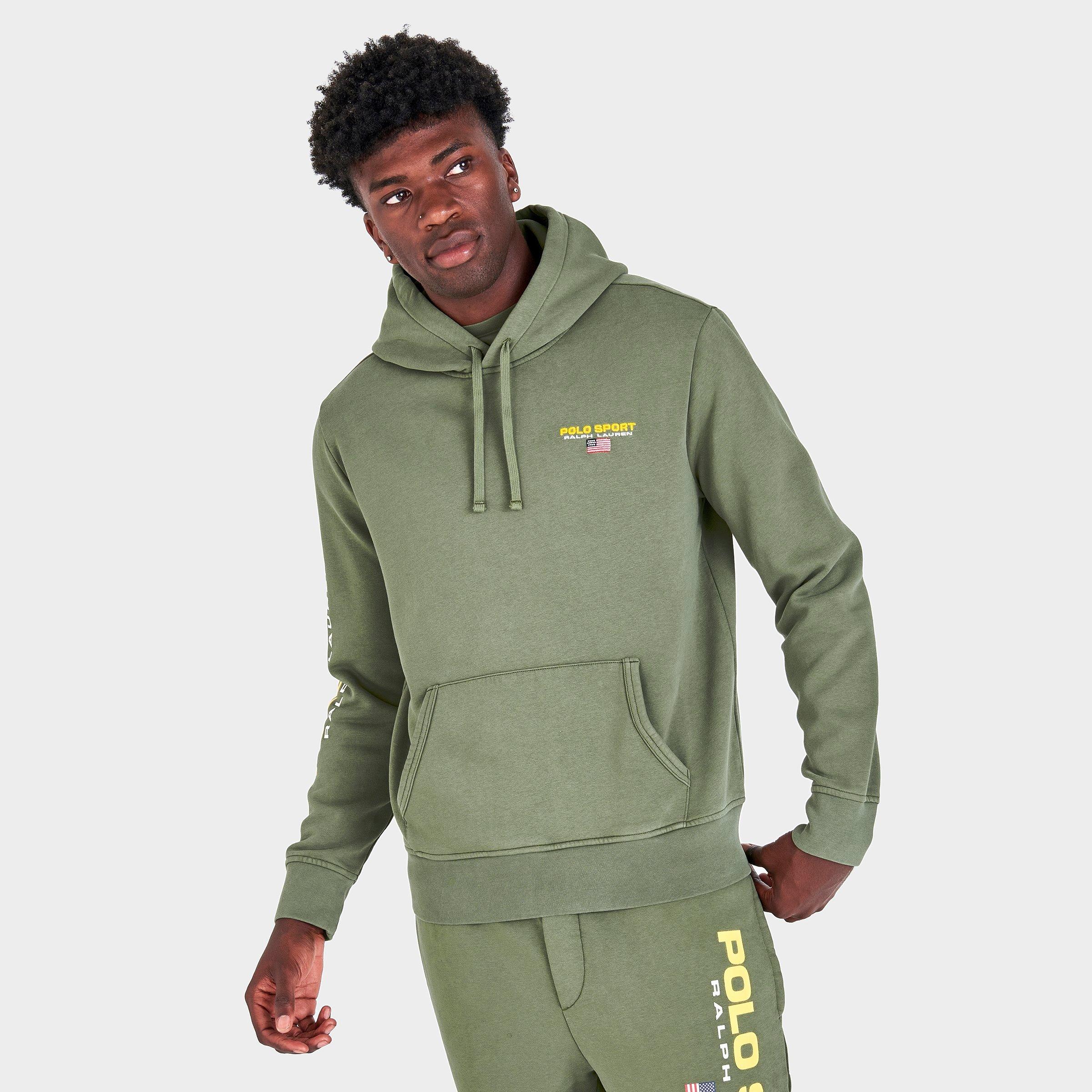 olive green men's polo ralph lauren sweatpants and hoodie