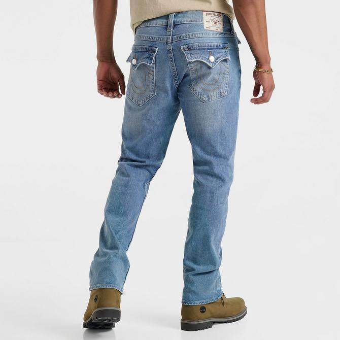 [angle] view of Men's True Religion Ricky Flap Straight Denim Jeans in Brilliant Medium Wash Click to zoom