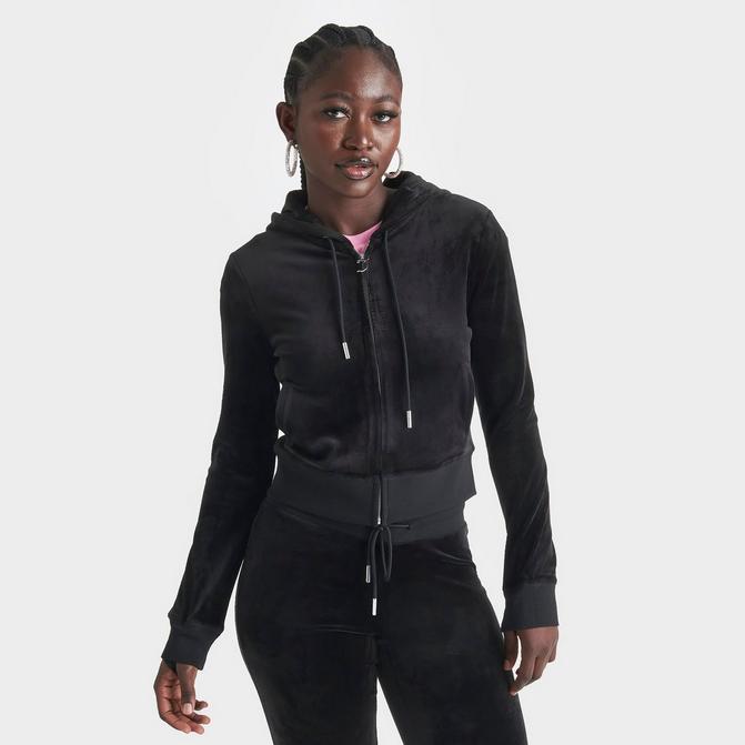 Black juicy couture velour hoodie sale