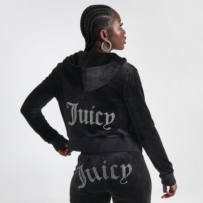 JUICY COUTURE OG Big Bling Womens Velour Track Pants - BLACK
