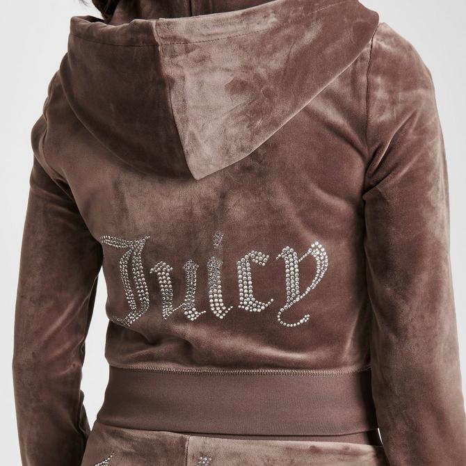 Juicy Couture Women's Classic Velour Rhinestone Logo Comfort Fit Full Zip Hooded Jacket (Regal Blue, L)