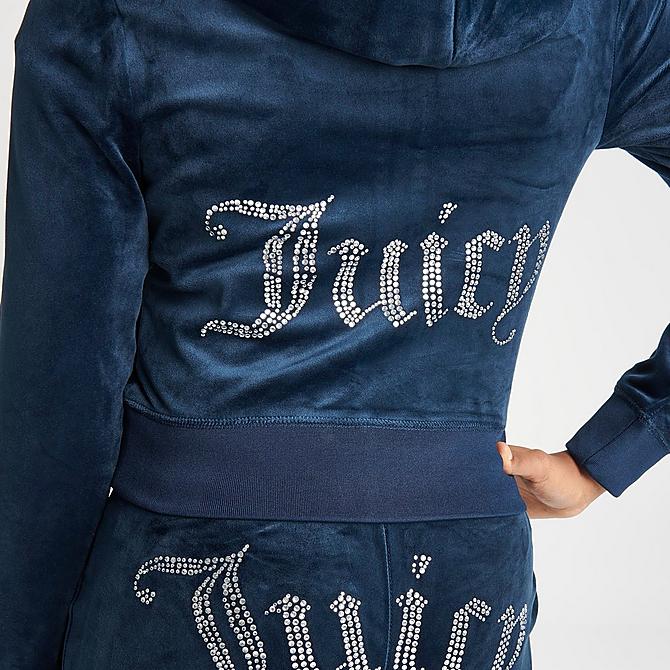 On Model 6 view of Women's Juicy Couture OG Big Bling Velour Zip-Up Hoodie in Navy Click to zoom