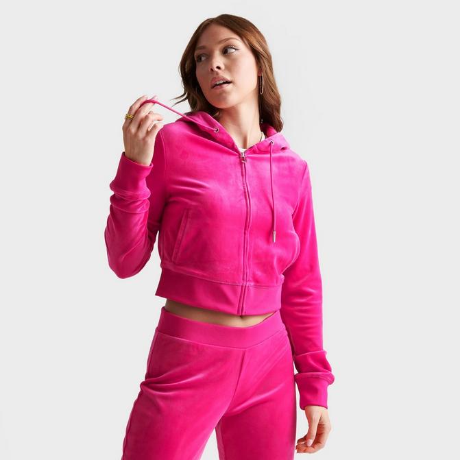 Women's Velvet Zip-Up Hooded Sweatshirt - Colsie™ Pink S