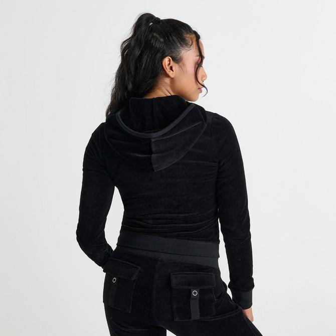 [angle] view of Women's Juicy Couture Rose Heritage Jacket in Liquorice Click to zoom