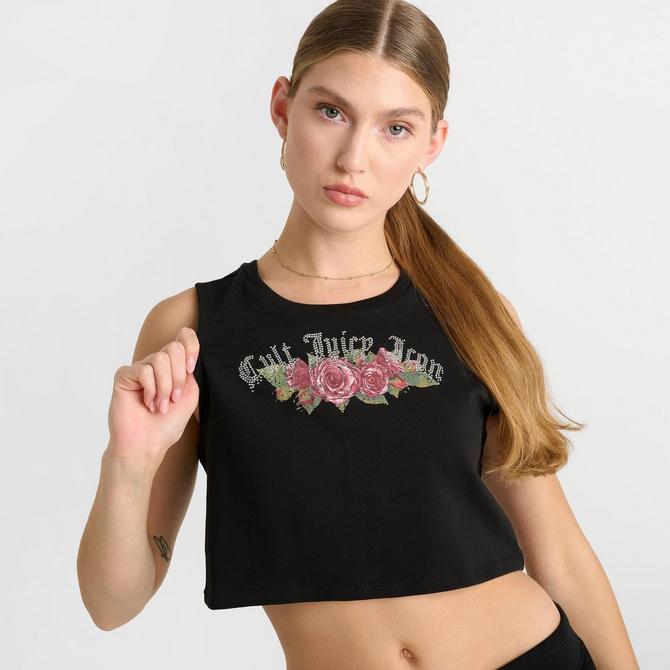 [angle] view of Women's Juicy Couture Cult Juicy Icon Tank Top in Black/Pink Click to zoom