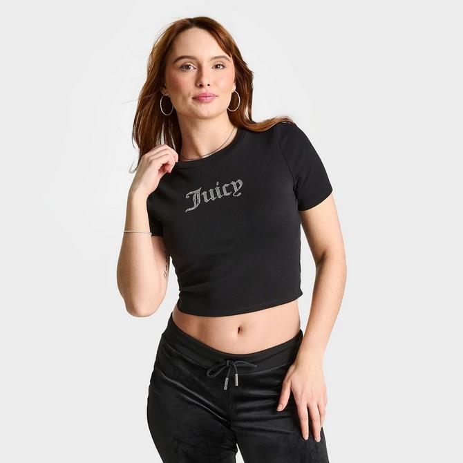[angle] view of Women's Juicy Couture Bling Baby T-Shirt in Liquorice Click to zoom