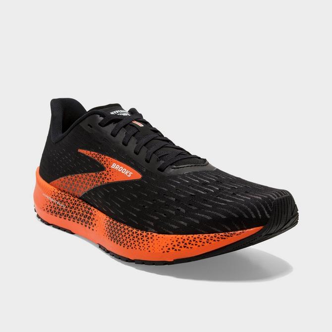 Three Quarter view of Men's Brooks Hyperion Tempo Running Shoes in Black/Flame/Grey Click to zoom
