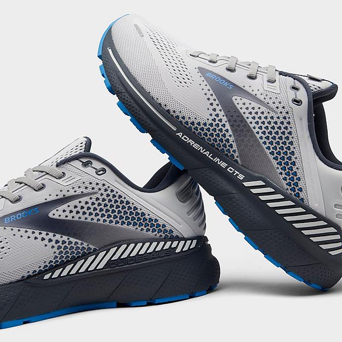 Front view of Men's Brooks Adrenaline GTS 22 Running Shoes in Oyster/India Ink/Blue Click to zoom