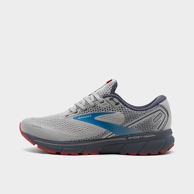 Right view of Men's Brooks Ghost 14 Running Shoes in Grey/Blue/Red Click to zoom