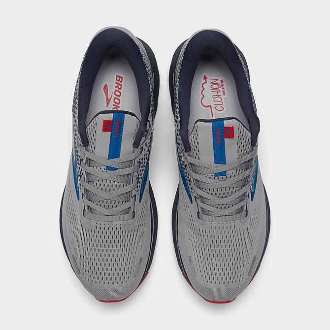 Back view of Men's Brooks Ghost 14 Running Shoes in Grey/Blue/Red Click to zoom