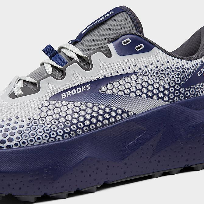 Front view of Men's Brooks Caldera 6 Trail Running Shoes in Oyster/Blue Depths/Pearl Click to zoom