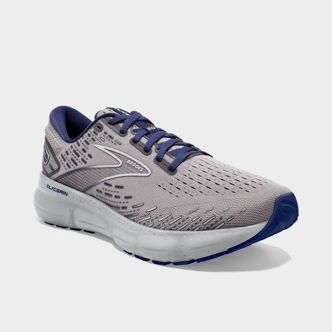 Three Quarter view of Men's Brooks Glycerin 20 Running Shoes in Alloy/Grey/Blue Depths Click to zoom