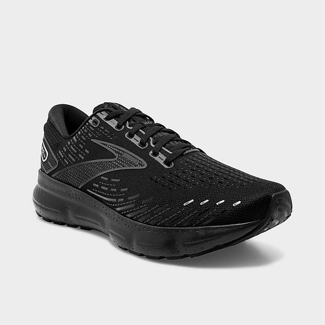 Three Quarter view of Men's Brooks Glycerin 20 Running Shoes (Wide Width 2E) in Black/Black/Ebony Click to zoom