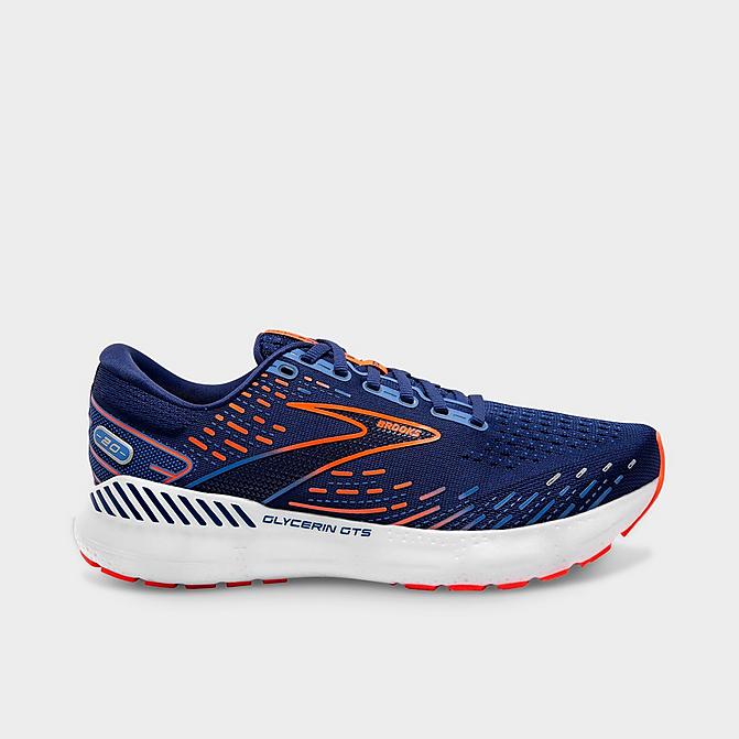 Right view of Men's Brooks Glycerin GTS 20 Running Shoes (Wide Width 2E) in Blue Depths/Palace Blue/Orange Click to zoom