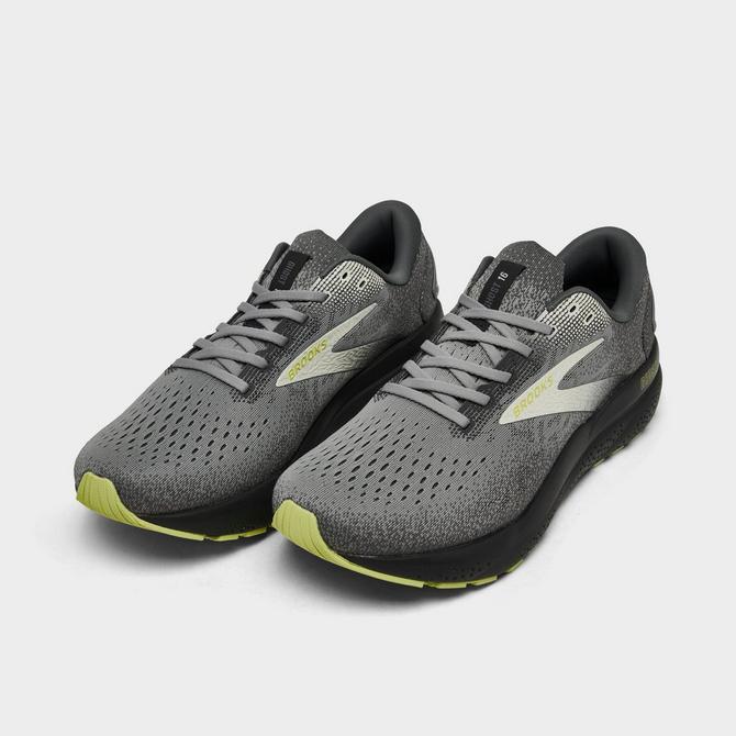 Three Quarter view of Men's Brooks Ghost 16 Running Shoes in Primer/Grey/Lime Click to zoom