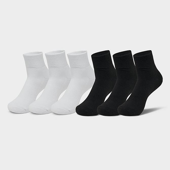 Front view of Women's Pink Soda Quarter Socks (6-Pack) in Black/White Click to zoom