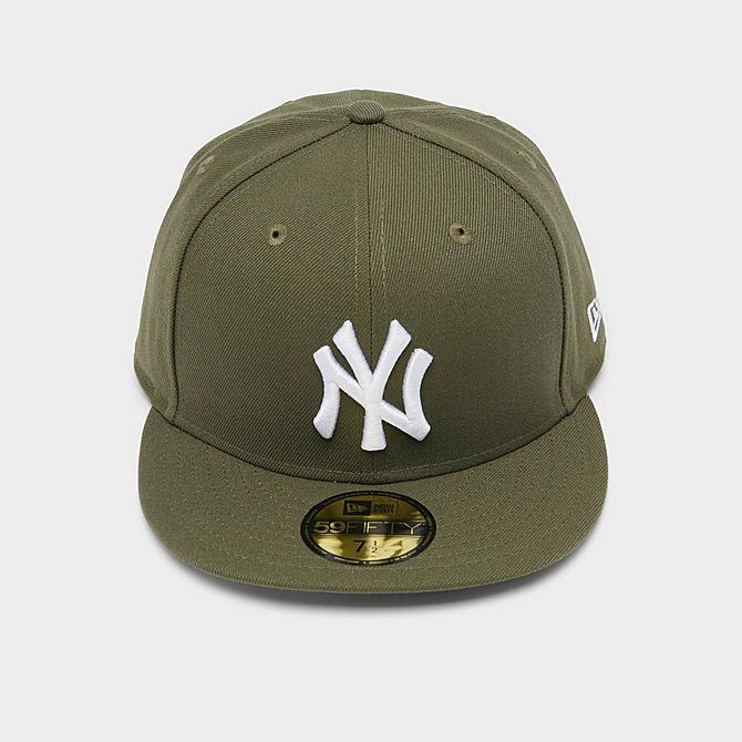 Three Quarter view of New Era New York Yankees MLB Basic 59FIFTY Fitted Hat in Olive/White Click to zoom