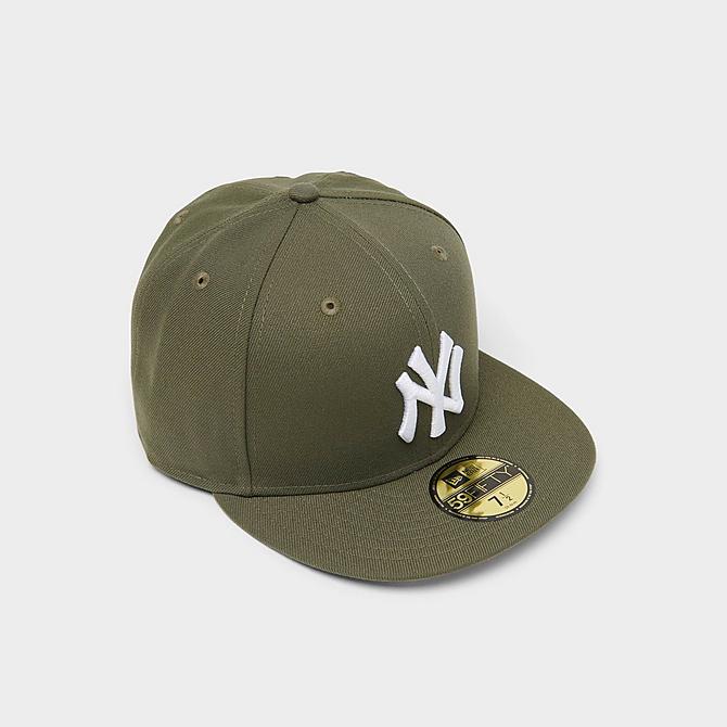 Front view of New Era New York Yankees MLB Basic 59FIFTY Fitted Hat in Olive/White Click to zoom