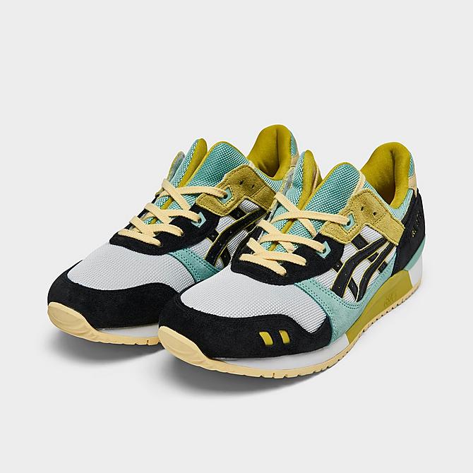 Three Quarter view of Men's Asics GEL-Lyte III OG Casual Shoes in White/Black/Moss Green/Blue Click to zoom