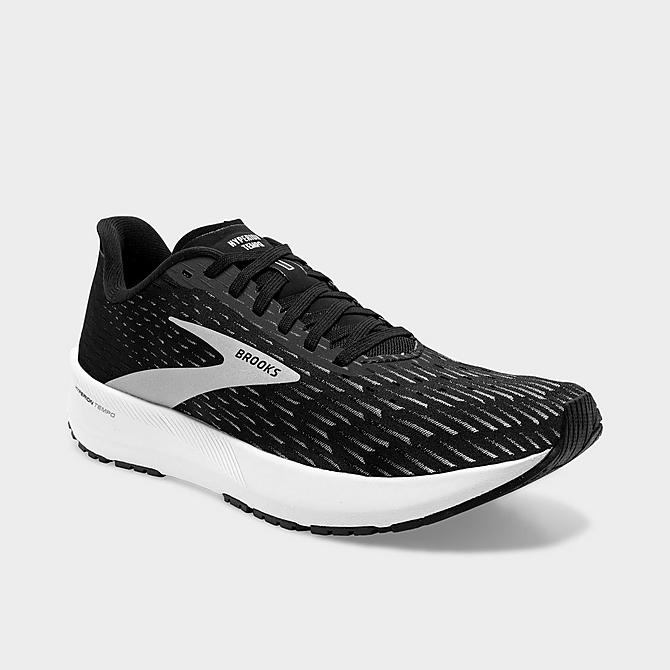 Three Quarter view of Women's Brooks Hyperion Tempo Road Running Shoes in Black/Silver/White Click to zoom