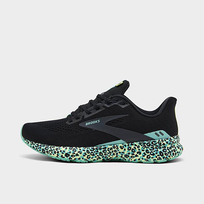 Right view of Women's Brooks Launch 8 Electric Cheetah Running Shoes in Black/Ebony/Ocean Click to zoom