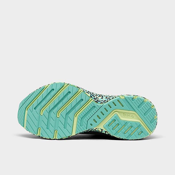 Bottom view of Women's Brooks Launch 8 Electric Cheetah Running Shoes in Black/Ebony/Ocean Click to zoom