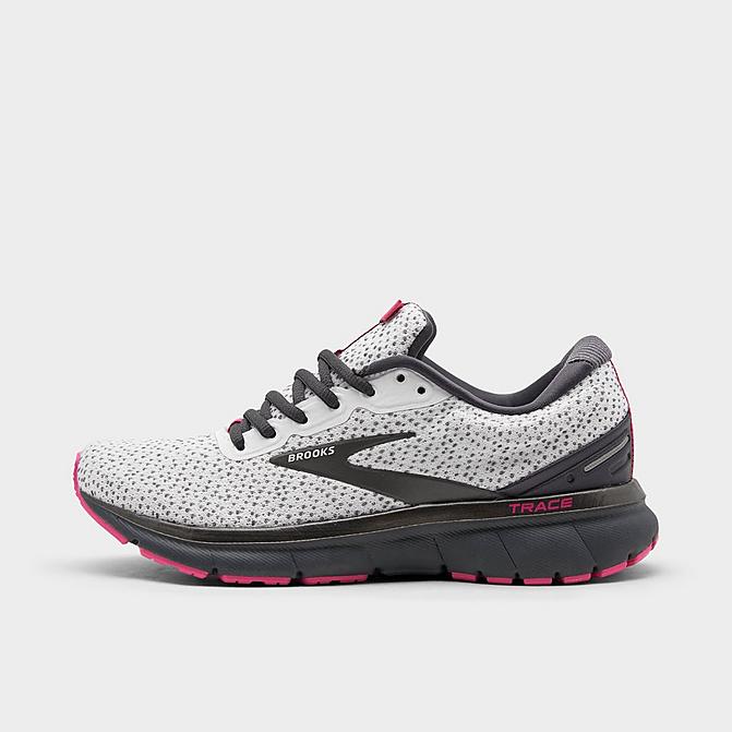 Right view of Women's Brooks Trace Running Shoes in Ebony/White/Pink Click to zoom