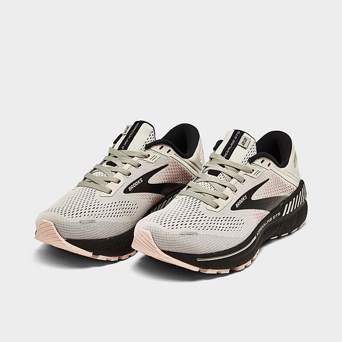 Three Quarter view of Women's Brooks Adrenaline GTS 22 Running Shoes in Grey/Rose/Black Click to zoom