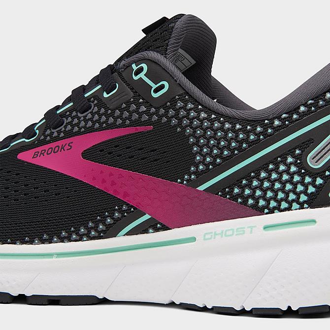 Front view of Women's Brooks Ghost 14 Running Shoes in Black/Pink/Yucca Click to zoom