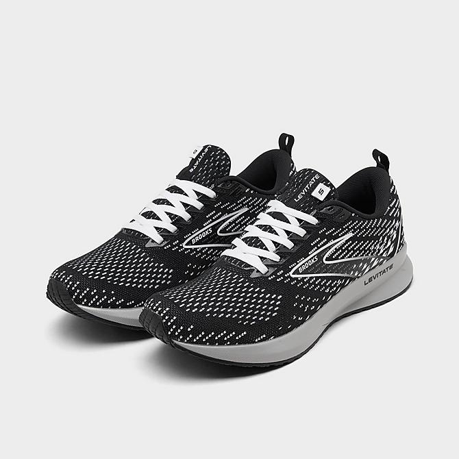 Three Quarter view of Women's Brooks Levitate 5 Running Shoes in Black/Grey/White Click to zoom