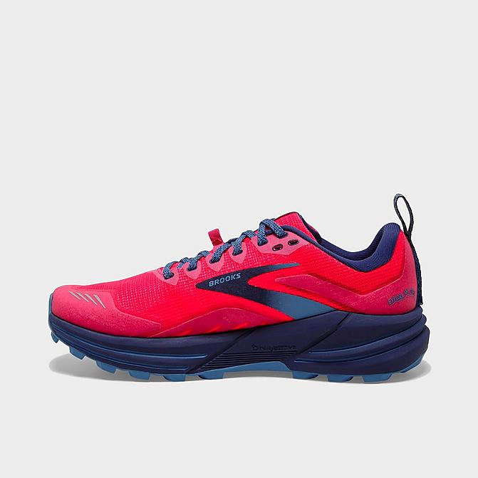 Right view of Women's Brooks Cascadia 16 Trail Running Shoes in Pink/Flambe/Cobalt Click to zoom