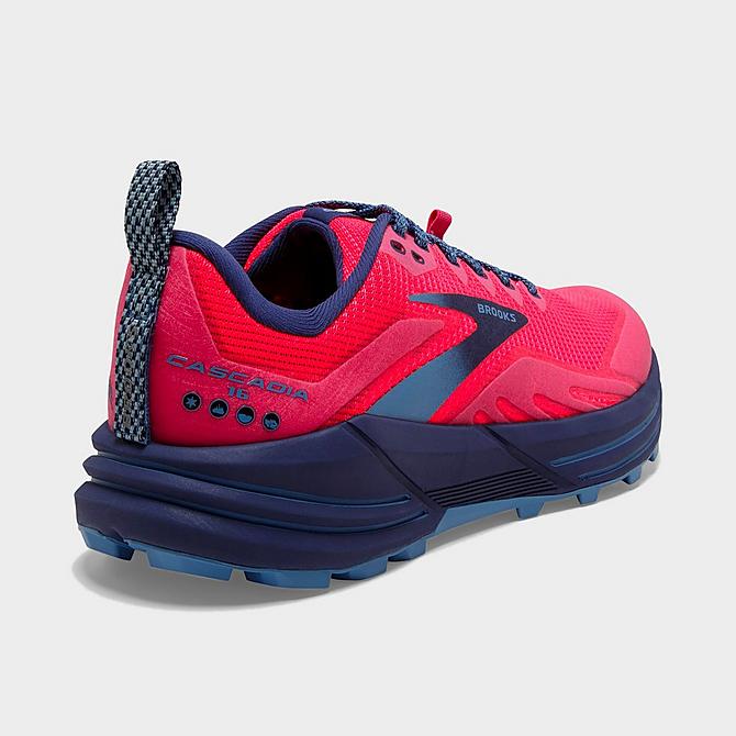 Front view of Women's Brooks Cascadia 16 Trail Running Shoes in Pink/Flambe/Cobalt Click to zoom