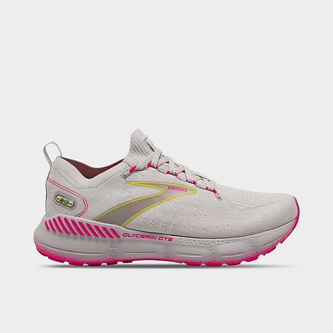 Right view of Women's Brooks Glycerin StealthFit GTS 20 Running Shoes in Grey/Yellow/Pink Click to zoom