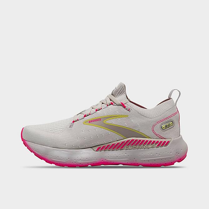 Front view of Women's Brooks Glycerin StealthFit GTS 20 Running Shoes in Grey/Yellow/Pink Click to zoom