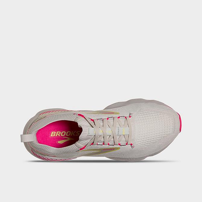 Back view of Women's Brooks Glycerin StealthFit GTS 20 Running Shoes in Grey/Yellow/Pink Click to zoom