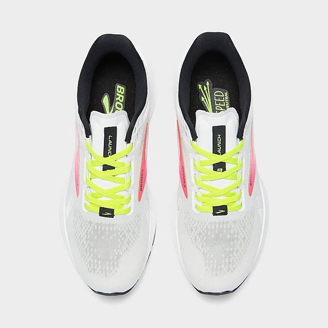 Back view of Women's Brooks Launch 9 Running Shoes in White/Pink/Nightlife Click to zoom
