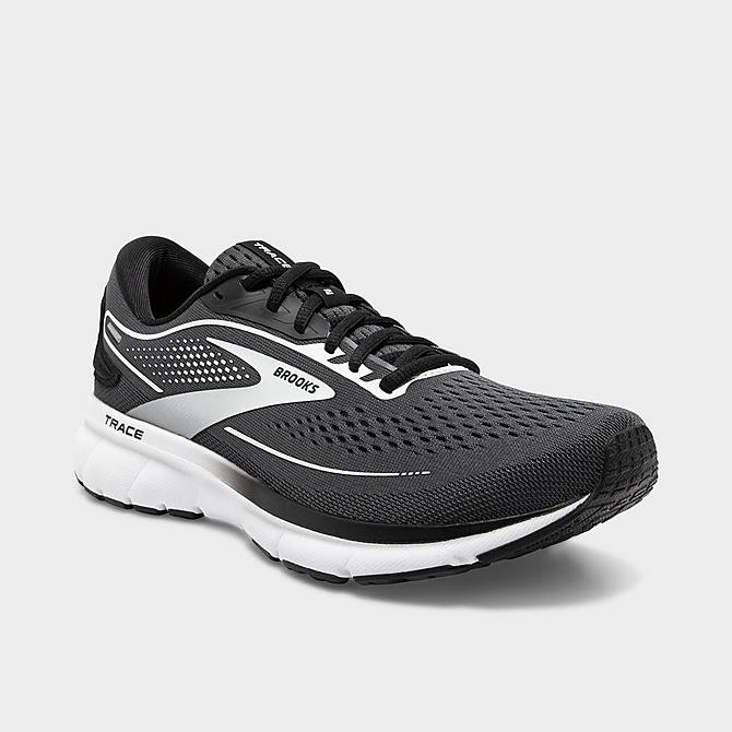 Three Quarter view of Women's Brooks Trace 2 Road Running Shoes (Wide Width D) in Ebony/Black/White Click to zoom