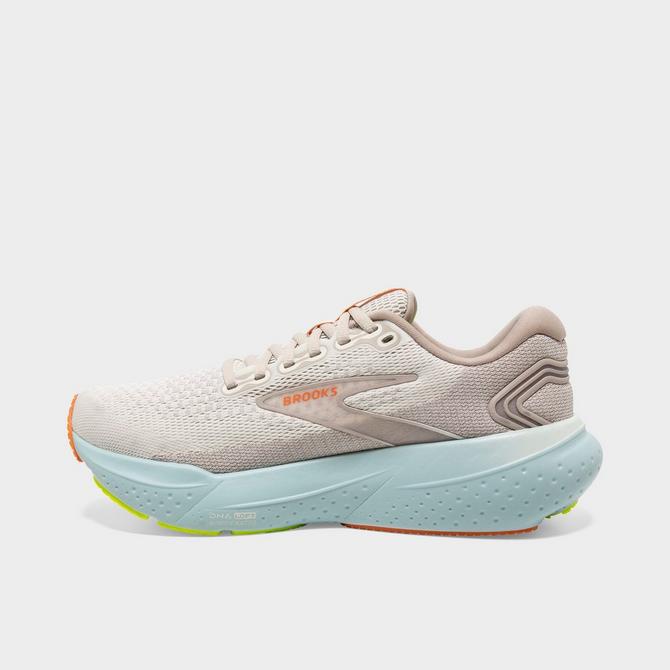 Front view of Women's Brooks Glycerin 21 Running Shoes (Wide Width) in Coconut/Aqua/Autumn Sunset Click to zoom