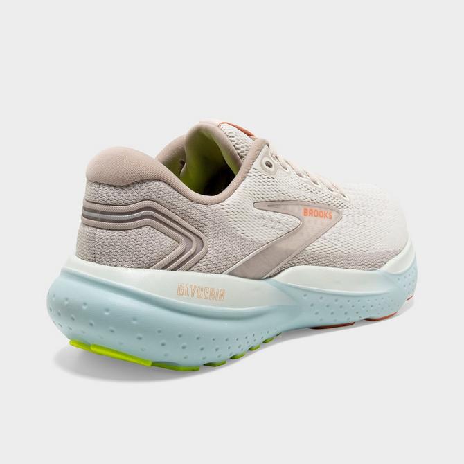 Left view of Women's Brooks Glycerin 21 Running Shoes (Wide Width) in Coconut/Aqua/Autumn Sunset Click to zoom