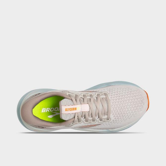 Back view of Women's Brooks Glycerin 21 Running Shoes (Wide Width) in Coconut/Aqua/Autumn Sunset Click to zoom