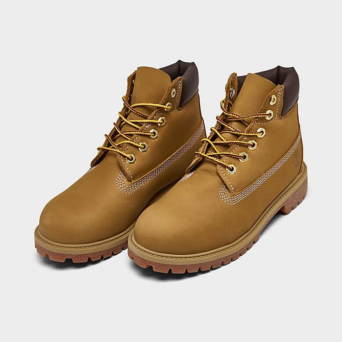 Three Quarter view of Little Kids' Timberland 6 Inch Premium Waterproof Boots in Wheat Click to zoom