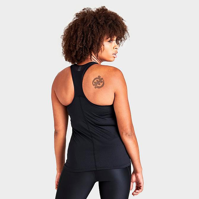 Back Right view of Women's Under Armour HeatGear Armour Racer Tank in Black/Metallic Silver Click to zoom