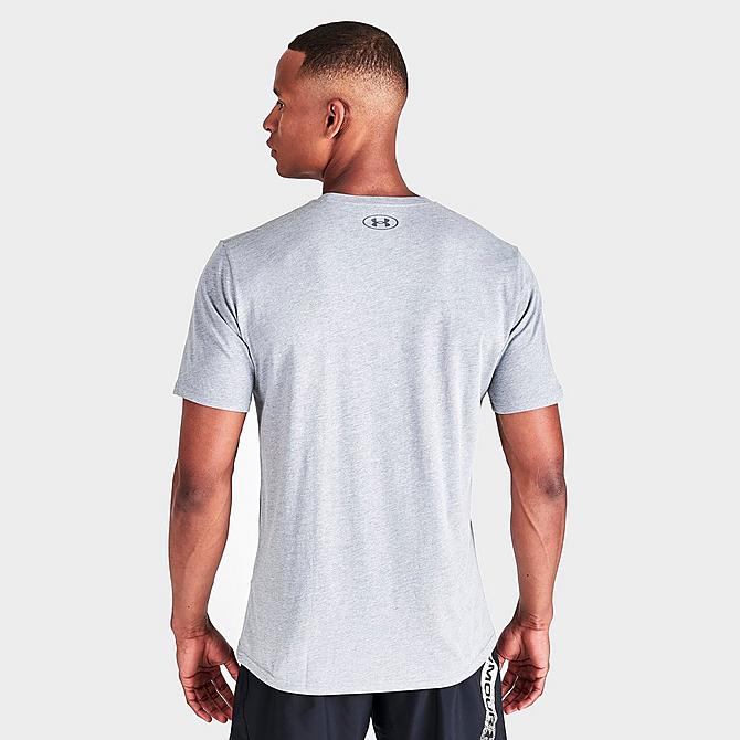 Back Right view of Men's Under Armour Sportstyle Boxed T-Shirt in Steel Light Heather Black Click to zoom