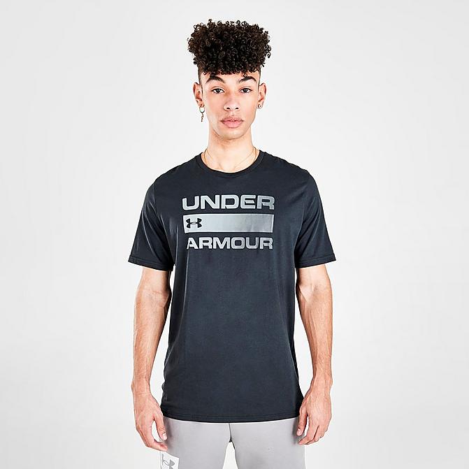 Front view of Men's Under Armour Team Issue Wordmark T-Shirt in Black Click to zoom