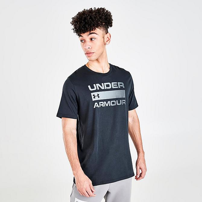 Back Left view of Men's Under Armour Team Issue Wordmark T-Shirt in Black Click to zoom