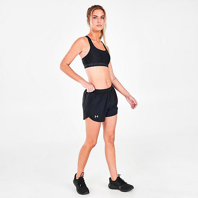 Front Three Quarter view of Women's Under Armour Fly-By 2.0 Training Shorts in Black Click to zoom